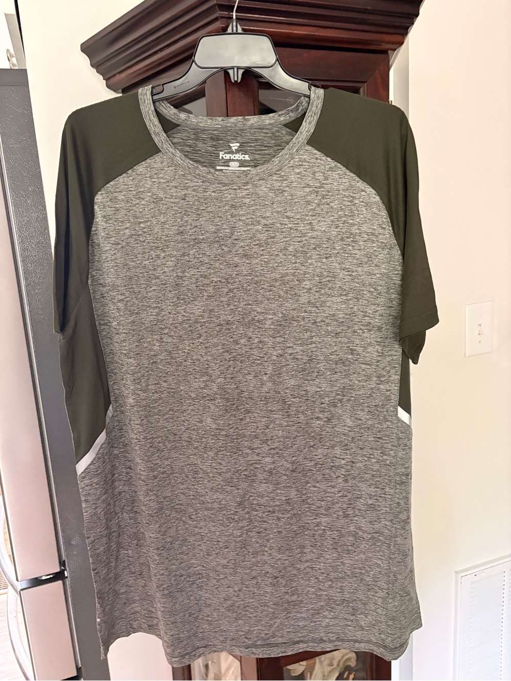 Fanatics Men's Gray Heather Performance Shirt with Olive Raglan Sleeves